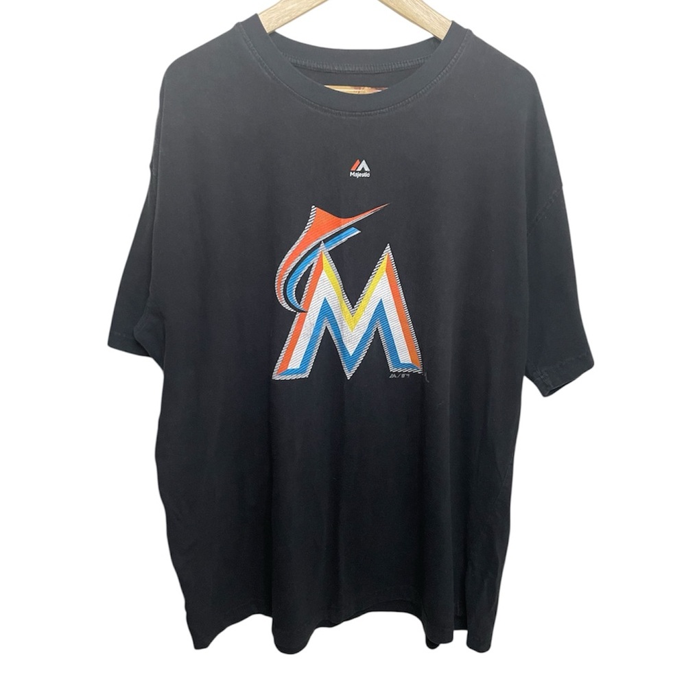 Miami Marlins MLB Tee Black 2XL Vintage Fade Graphic Majestic Tee Shirt